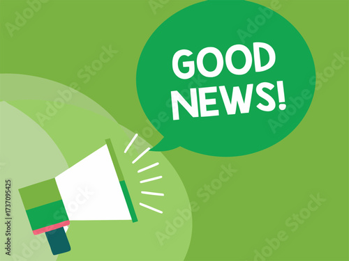 Green Megaphone Announcing Good News on White Background announcement message