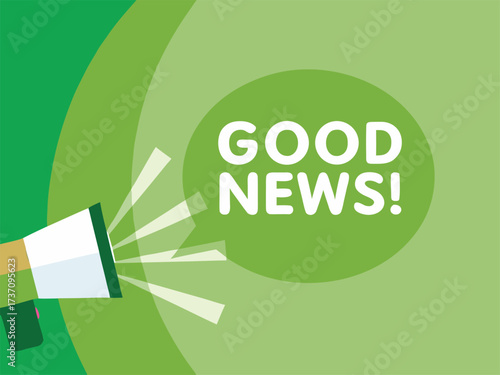 Megaphone Announcing Good News with Green Background announcement text