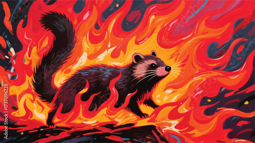 Skunk and Blazing Fire Illustrator Artwork Banner Background Design Template 