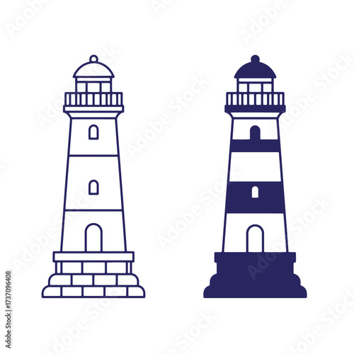 Elegant vector illustration featuring two lighthouse designs in minimalist nautical style