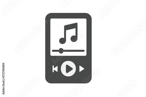 Music player icon vector. Media player app interface for mobile or web. Audio player glyph symbol. Song playlist screen with play button. Flat simple mp3 device design.
