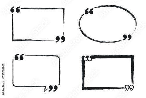 Quote box frame big set. Grunge hand drawn border collection. Blank template with quotation marks for text. Vector speech bubble for testimonial, comment, and blog post design.