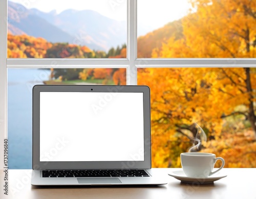 Autumn Laptop with Coffee and View.