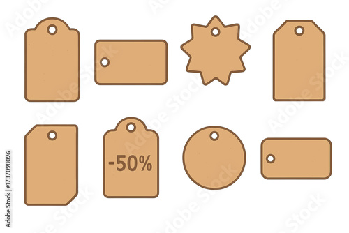 Set of vintage sale tags and shopping labels template, blank discount and price tags on paper, special offer labels, retro style vector illustration for marketing and retail promotions