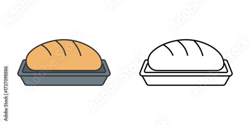 Baking tray bread icon with a fresh loaf sitting on a tray. Ideal for bakery, kitchen, bread making, and fresh baked food themes.