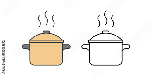 Steaming pot icon of a covered cooking pot with steam rising upward. Great for kitchen, boiling food, and cooking process concepts.