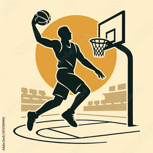 Basketball forward mid range jumper near baseline professional stadium vector