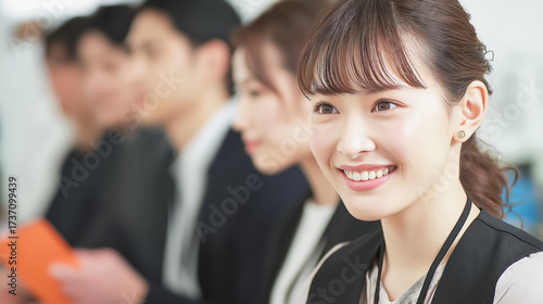 Japanese female professional smiling confidently during business seminar