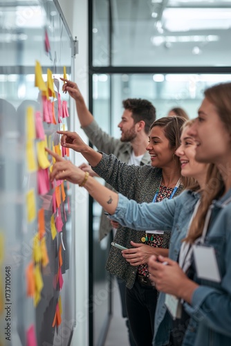 Brainstorming Session: Colleagues collaborate and brainstorm in a dynamic office environment, brainstorming ideas, sharing thoughts and mapping out the plan. Illustrating workplace synergy.