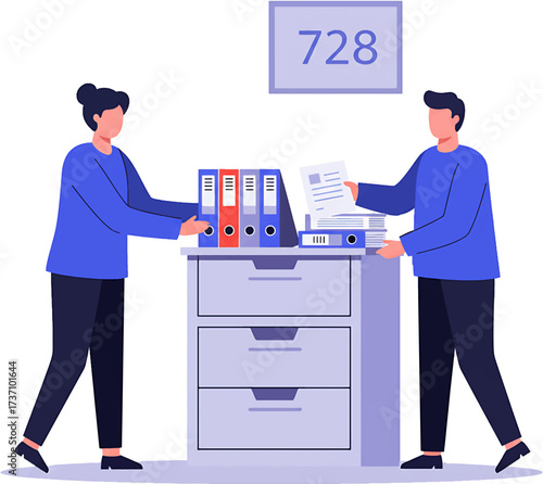 Two Colleagues Collaboratively Organizing Office Files and Documents.