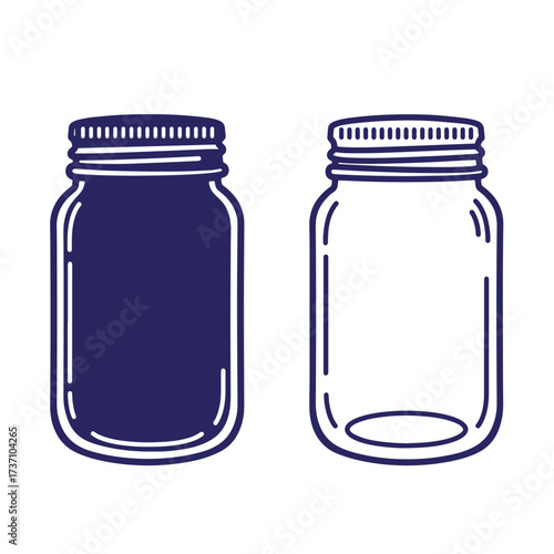Two blue outline mason jars side by side on a white background for design projects