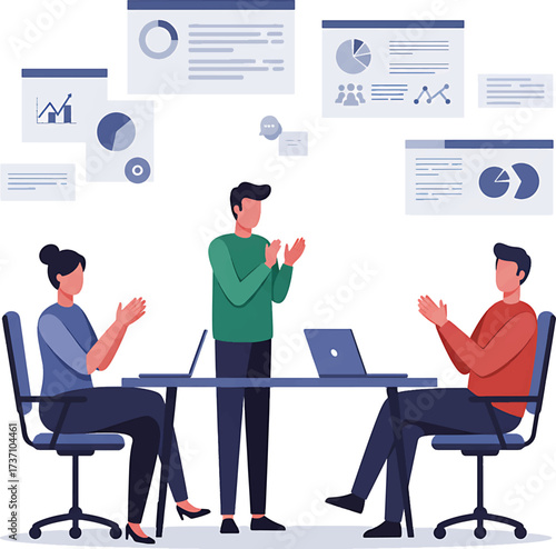 Team Meeting Illustration: Colleagues Applauding Celebrating Success Business Concept.