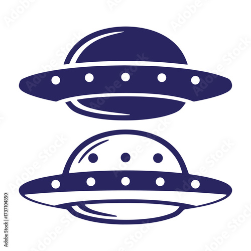 Two detailed illustrations depicting flying saucers ufos and extraterrestrial spaceships in flight