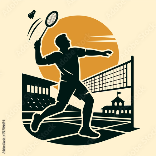 Volleyball athlete spiking the ball at net competitive team sport stadium badge vector