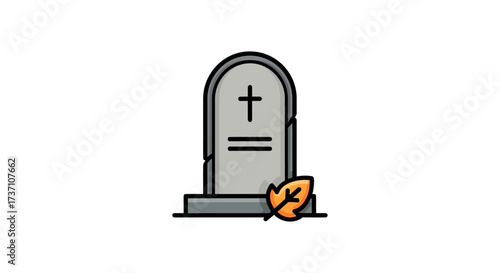 Memorial tombstone with fallen leaf a solemn tribute amidst autumns embrace evoking remembrance and honoring loved ones perfect for memorial themes
