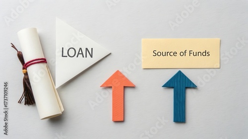 Wallpaper Mural Conceptual representation of financial strategies featuring loan paperwork and arrows indicating growth in sources of funds Torontodigital.ca