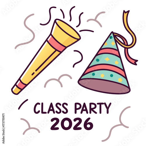 Celebrate the class of 2026 with a fun party featuring party horns hats and confetti for a festive occasion