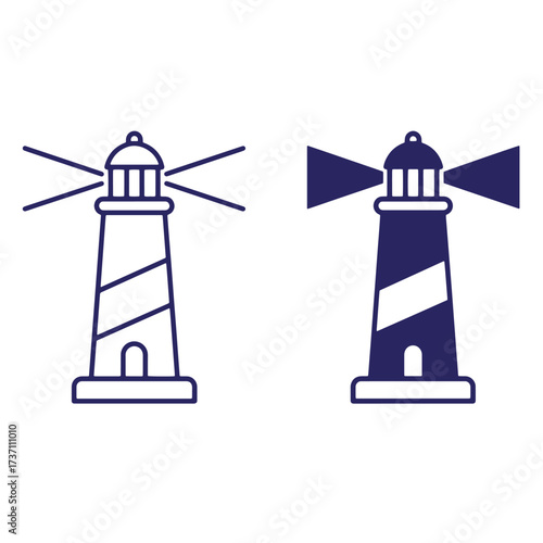 Two stylish lighthouse icons representing guidance and safety on a clear white background
