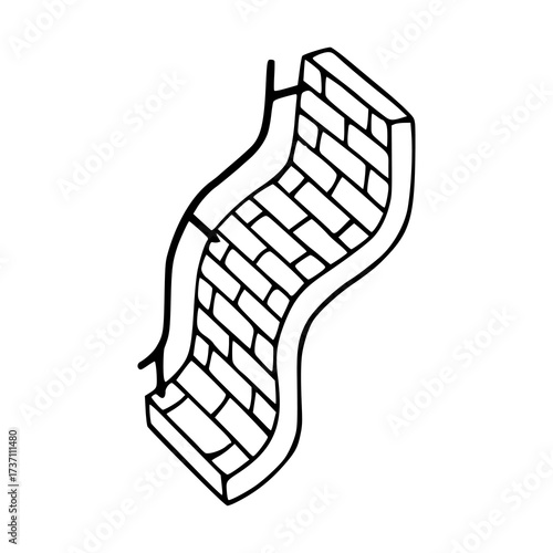 curved brick wall or retaining structure icon vector