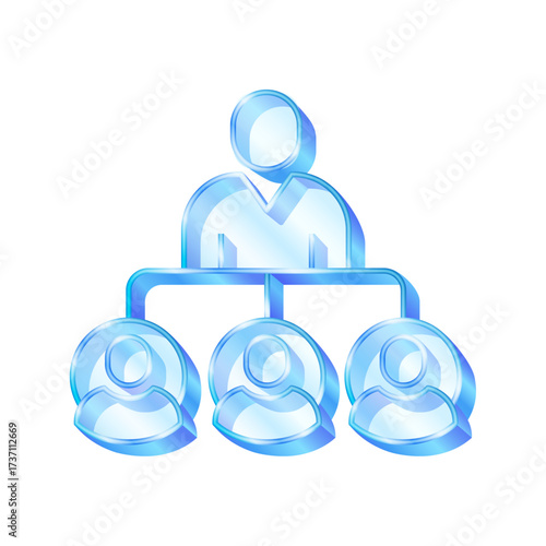 3d icon symbolizing Coordinating people coordinator. Organization stlye transparent glass or crystal icon element for design vector.