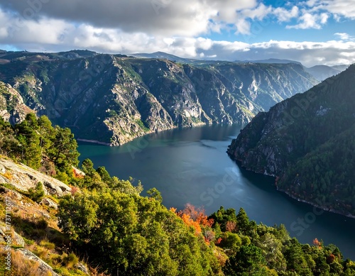 Serene Mountain Lake Landscape View.
