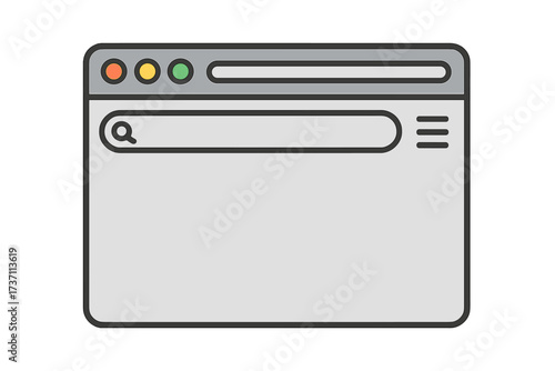 Browser window vector illustration. Web browser in flat style for web page. Internet browser mockup screen design. Search bar concept. Blank template for website UI design.