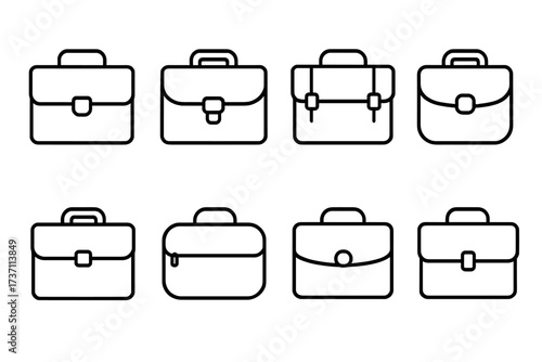 Briefcase line icon set. Business bag and portfolio symbols collection. Office work, corporate career concept. Professional job and finance case signs. Editable stroke vector.