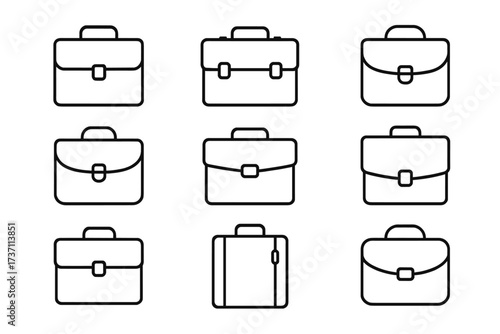 Briefcase line icon set. Vector symbols for business, work, portfolio. Office bag, manager case, corporate luggage signs. Job and finance concept. Simple isolated graphic collection.