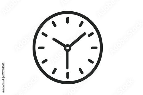 Clock icon in flat line style. Symbol of time. Metaphor for schedule, deadline, appointment, timer, countdown. Minimalist watch face pictogram for web, logo, app, UI design.