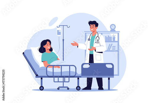 Doctor Talking to Patient in Hospital Bed.
