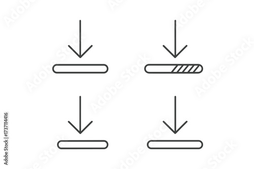 Download icon set with progress bar. Vector line art for UI UX design for web, app and infographics. Data transfer, loading, and saving symbols. Modern minimal signs.