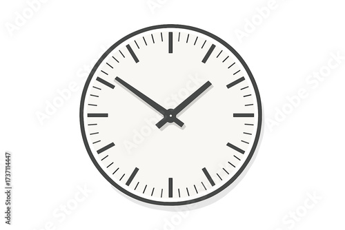 Clock face vector isolated on white. Simple minimalist analog watch dial illustration. Time concept icon with shadow. Modern round design element for timer, schedule, deadline, minute, hour.
