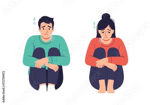 Man and Woman Cowering in Fear and Anxiety.