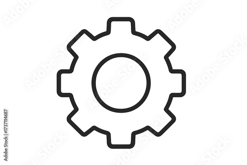 Gear icon vector. Cogwheel symbol for settings, configuration, and options. Simple line art for web design, app interface, and UI. Industrial and mechanical sign. Engine part.