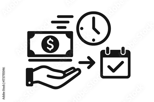 Fast cash loan icon for quick money services. Financial solution for timely payment, credit, and payroll. Business and finance concept for payday advance and installment plan.