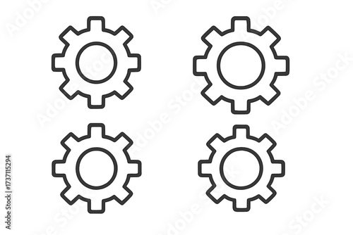 Gear icon set for settings and configuration. Simple cogwheel line icons for web design, app, and UI. Mechanical engineering and technical process symbol. Vector illustration.
