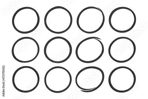 Hand drawn circle set. Black scribble doodle round frames. Marker highlight circles for emphasis. Vector sketch collection of isolated graphic design elements. Brush stroke shape.