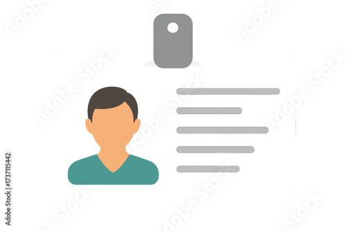 Identification card icon. ID badge with photo. Personal info data concept. Identity document. User profile avatar. Employee access pass. Security verification symbol. Vector.