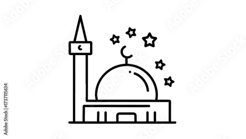 Islamic Mosque with Minaret and Stars Illustration