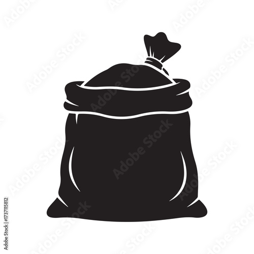 Vector art of a black sack is filled to the top with contents