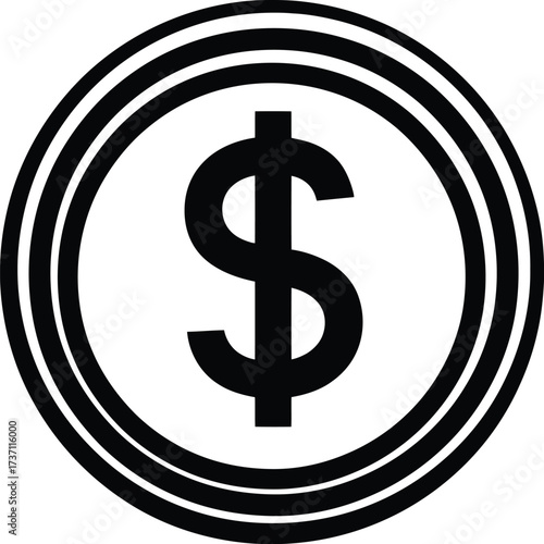 Symbol of money and wealth dollar sign inside a coin graphic