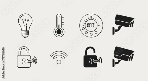 Smart home automation icons offer cutting-edge security and seamless control of temperature, lighting, and WiFi connectivity for modern living