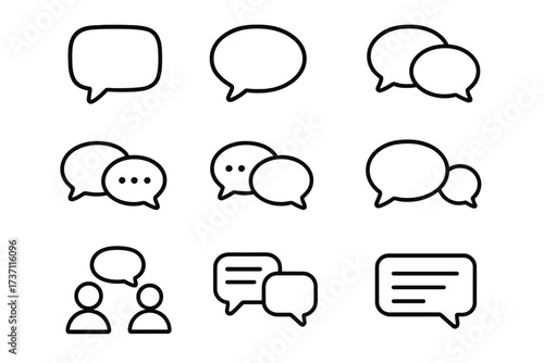 Speech bubble communication icons set, dialogue conversation line art, editable stroke vector illustration for infographics, articles, flyers, banners, chat symbols collection