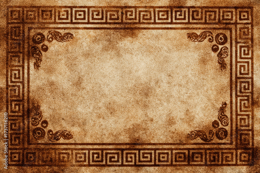 Obraz premium Elegant Greek Meander Border Patterns Framing a Pale Gradient Background