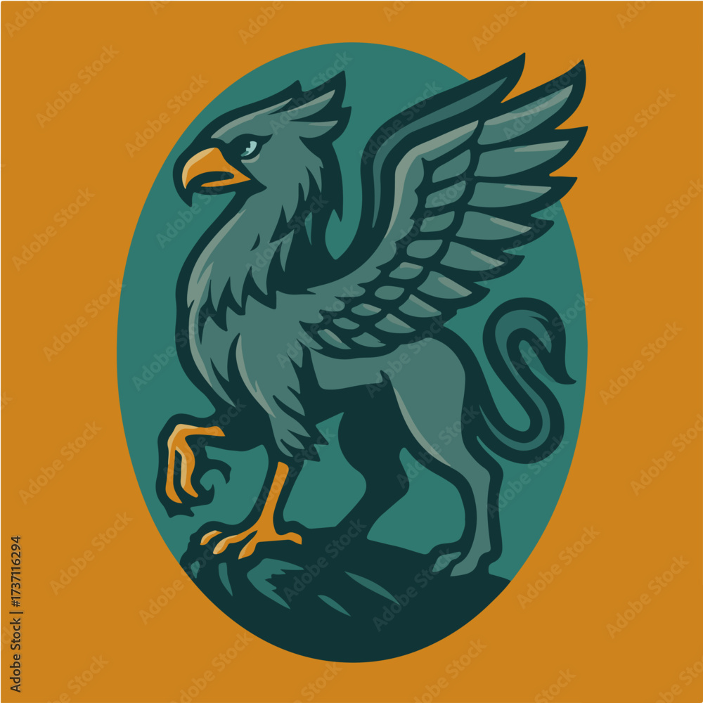 Obraz premium Noble Griffin Emblem With Wings And Talons Fantasy Heraldic Crest Vector