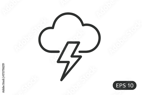 Thunderstorm icon, lightning cloud weather symbol, trendy flat line style vector illustration for web, logo, app, UI design, isolated on white background, EPS 10