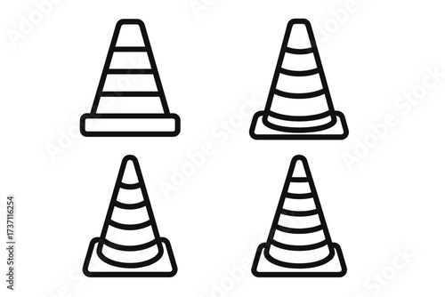 Traffic cone outline icon collection with editable stroke, perfect for infographics, articles, books, flyers, banners, vector cartoon illustration, transparent background