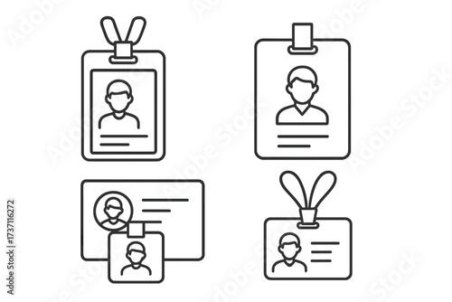 Employee ID badge line icon set. Vector collection of staff identification, access card, and security pass symbols. Corporate identity concepts with simple editable stroke design.