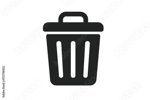 Trash can icon symbol for delete and remove action, trendy flat style design for web, app, UI, isolated vector illustration, minimal black garbage bin logo
