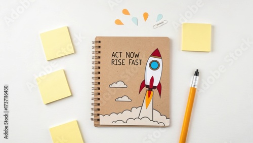 Wallpaper Mural Creative Notebook with Rocket Drawing and Motivational Text for Quick Action and Inspiration on Workspace Torontodigital.ca